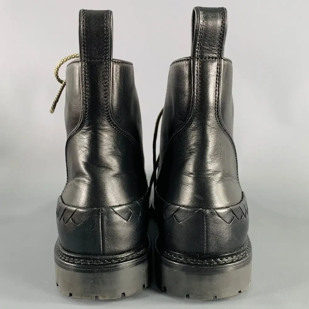 BOTTEGA VENETA Size 8.5 Black Leather Lace-Up Boots